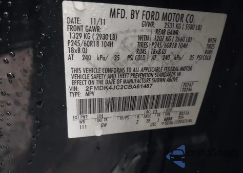 2012 Ford Edge Sel from USA, damaged, VIN 2FMDK4JC2CBA61487